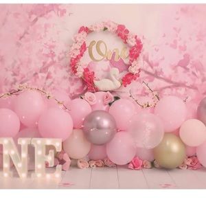 Pink one year old backdrop